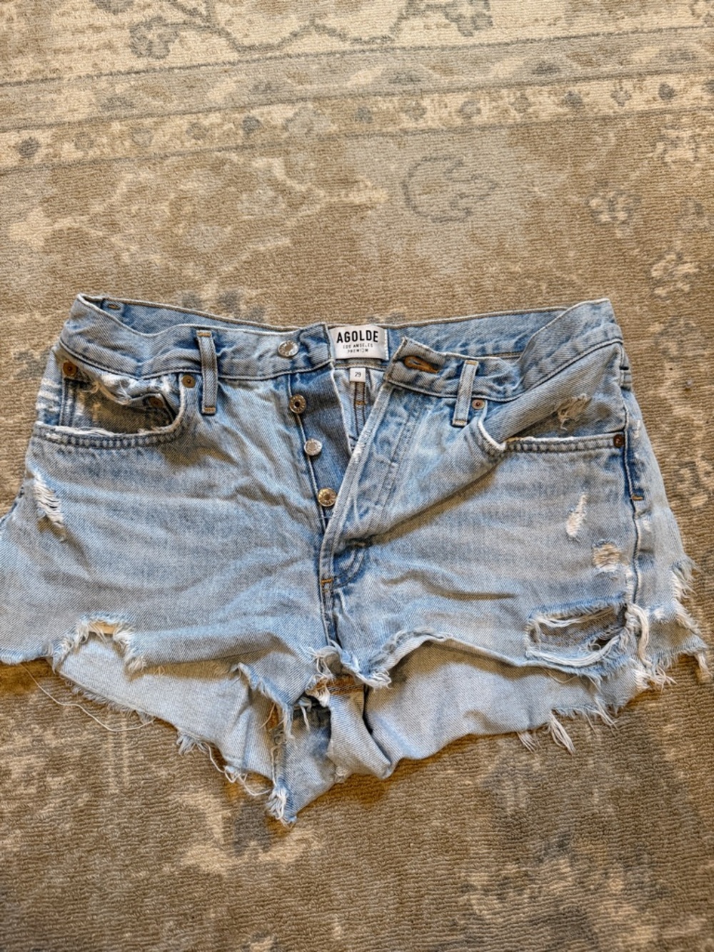 Agolde Light Wash Distressed Denim Cutoff Shorts